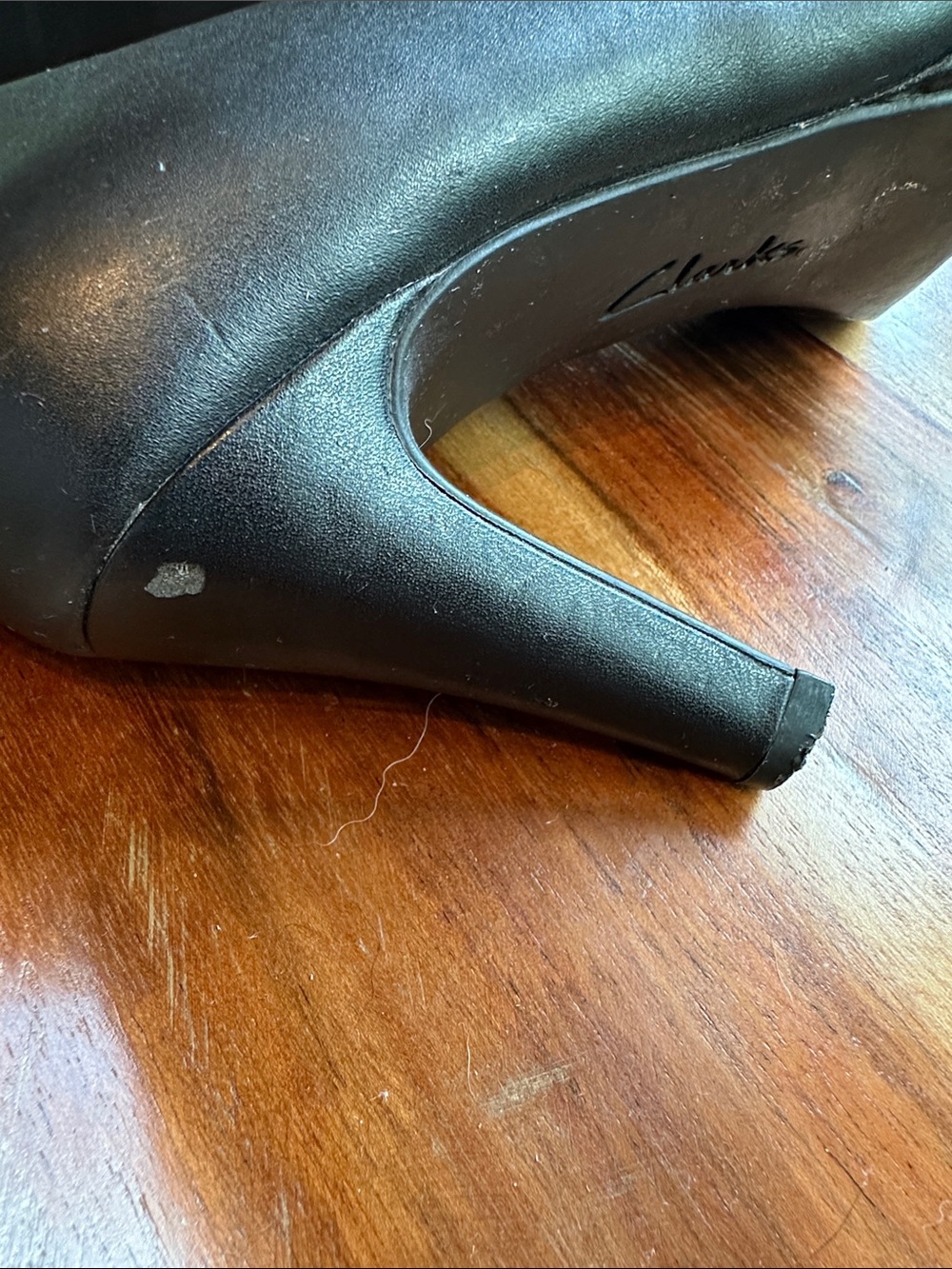 Clarks Black Leather Low Block Heel - Picture 4 of 10
